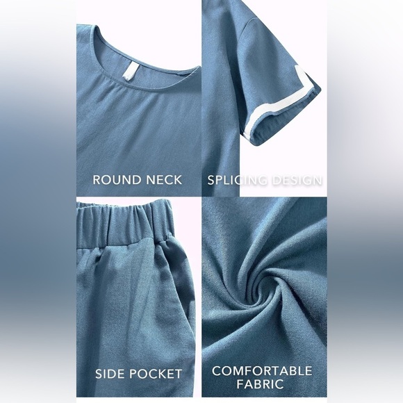 Two Piece Matching Womens Lounge Sets Wide Leg Short Sleeves new - Picture 4 of 5